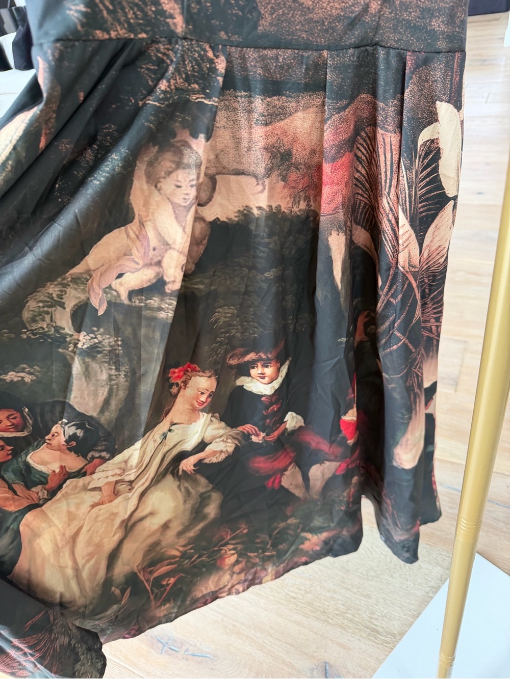 Floral Renaissance Print Midi Dress - Black & Burgundy - Picture 5 of 9